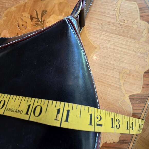 KGB Studio - Classic Black Shoulder Bag / Purse with Maroon Trim & White Stitch - Picture 9 of 14